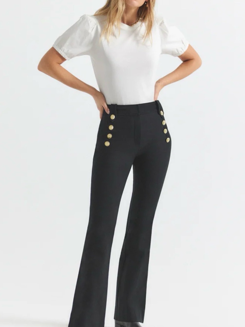 Derek Lam Black Flare Pants with Gold Button Detail